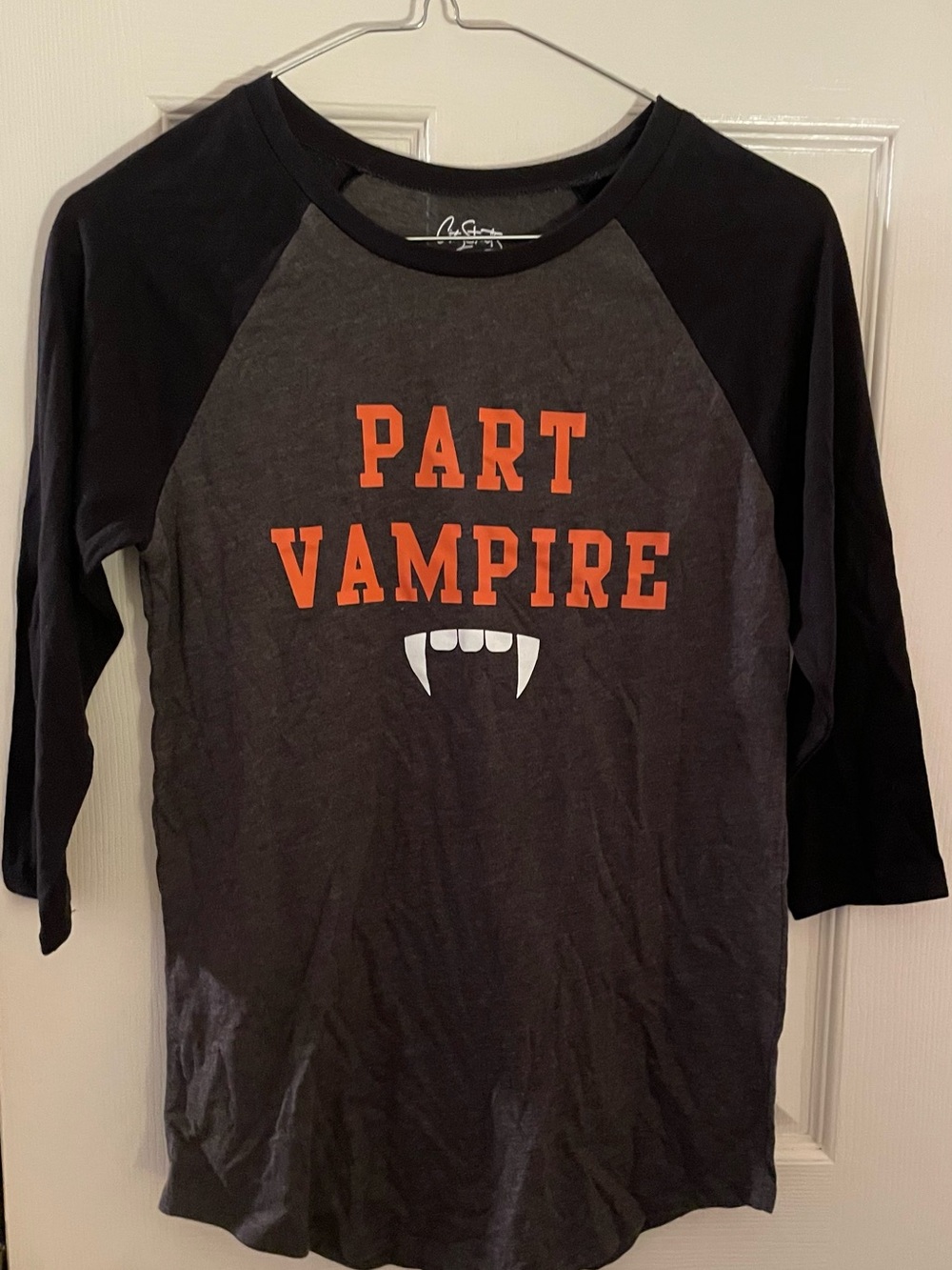 Women’s Part Vampire' Black & Charcoal Raglan Shirt Halloween Small NWT